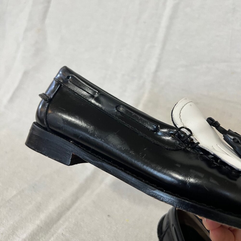 Weejuns Esther Kiltie Leather Tassel Loafers Black & White Size 6 - Picture 13 of 15